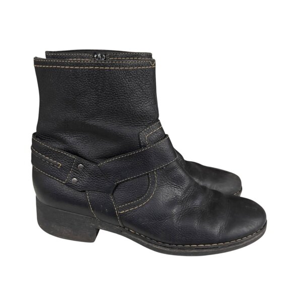Clarks Women's Black Leather Western Festival Ankle Boots Size 8 Side Zipper - Picture 6 of 9